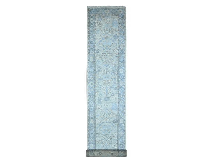 2'11" x 19'5" New Hand Knotted Blue Wool Runner Oriental Rug - MOA10289137
