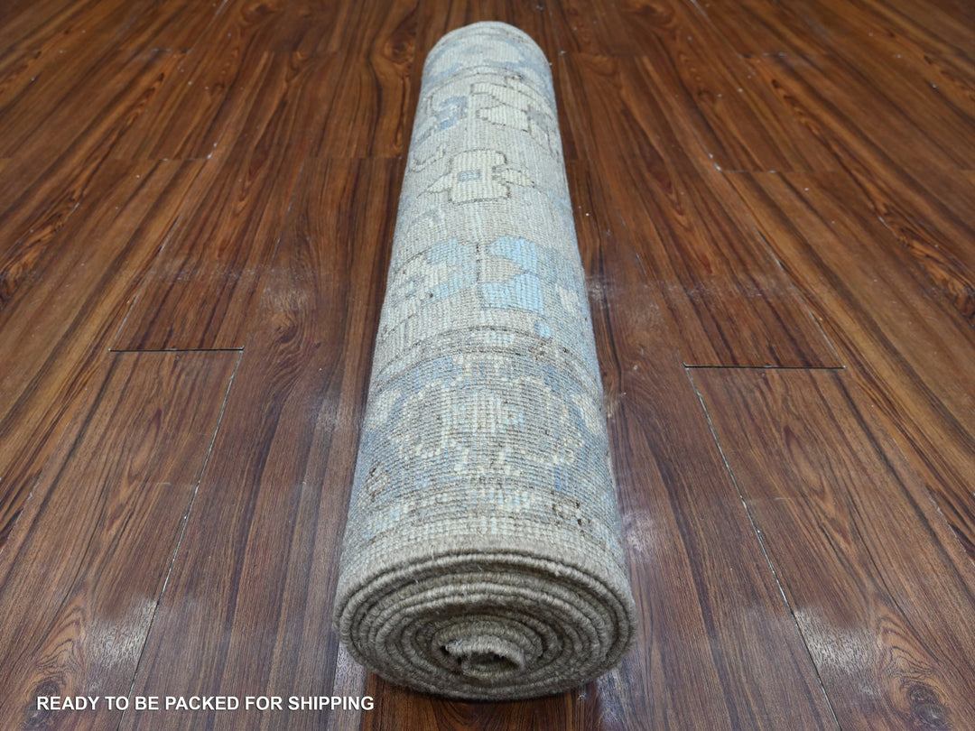 2'11" x 19'5" New Hand Knotted Blue Wool Runner Oriental Rug - MOA10289137