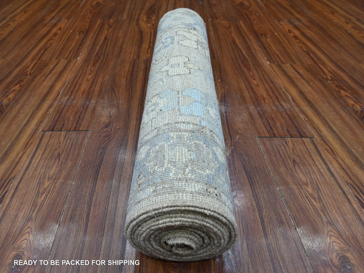 2'11" x 19'5" New Hand Knotted Blue Wool Runner Oriental Rug - MOA10289137