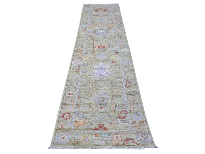 2'10" x 11'8" New Hand Knotted Green Wool Runner Oriental Rug - MOA10289139
