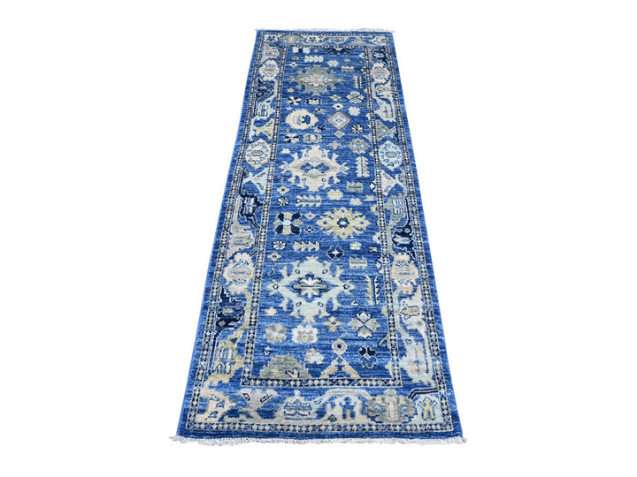 2'8" x 7'8" New Hand Knotted Blue Wool Runner Oriental Rug - MOA10289141