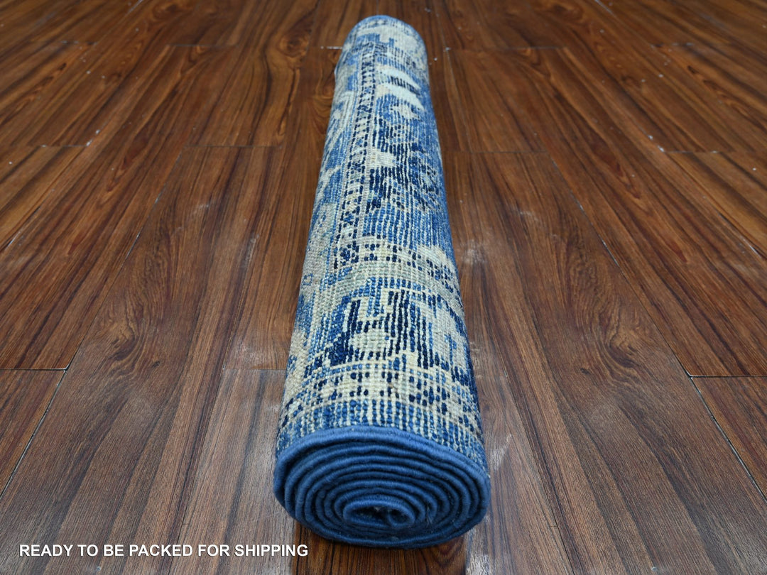 2'8" x 7'8" New Hand Knotted Blue Wool Runner Oriental Rug - MOA10289141