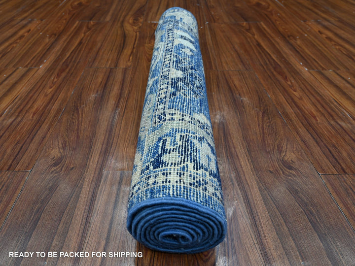 2'8" x 7'8" New Hand Knotted Blue Wool Runner Oriental Rug - MOA10289141