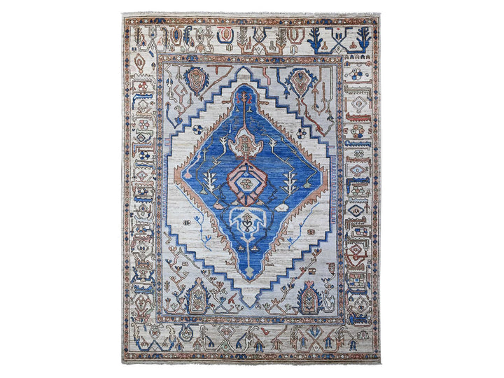 8'10" x 11'9" New Hand Knotted Grey Wool Rectangle Oriental Rug - MOA10289151