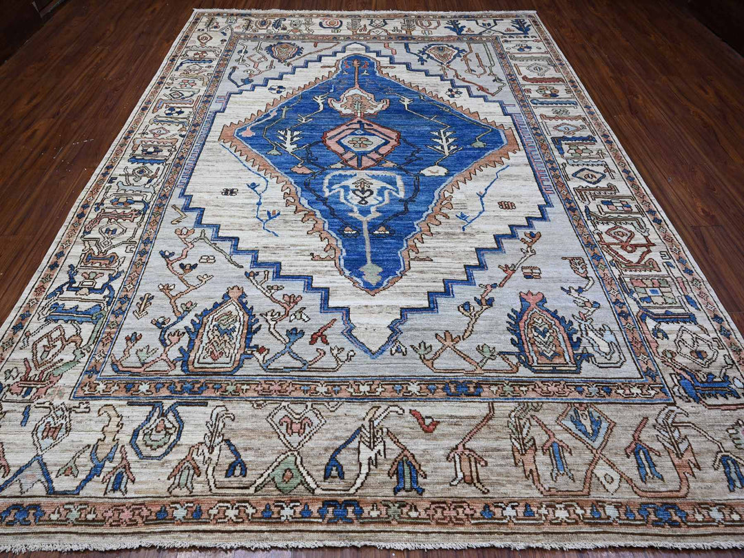 8'10" x 11'9" New Hand Knotted Grey Wool Rectangle Oriental Rug - MOA10289151