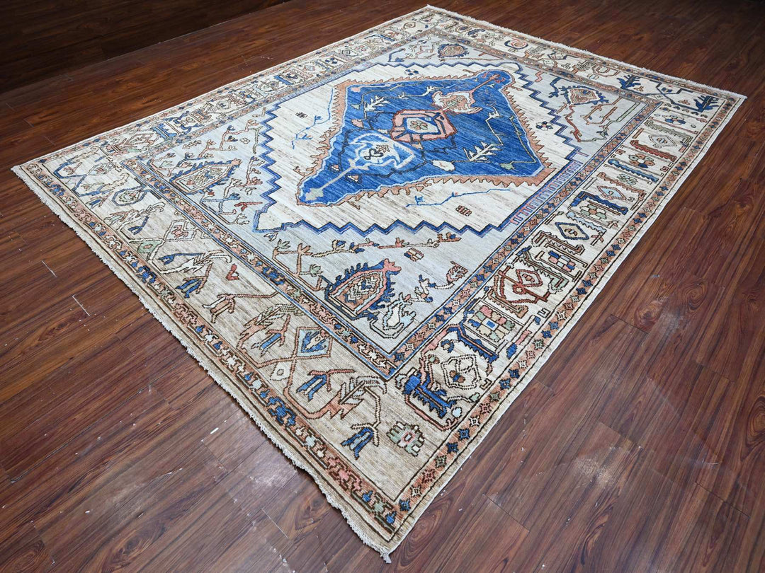 8'10" x 11'9" New Hand Knotted Grey Wool Rectangle Oriental Rug - MOA10289151