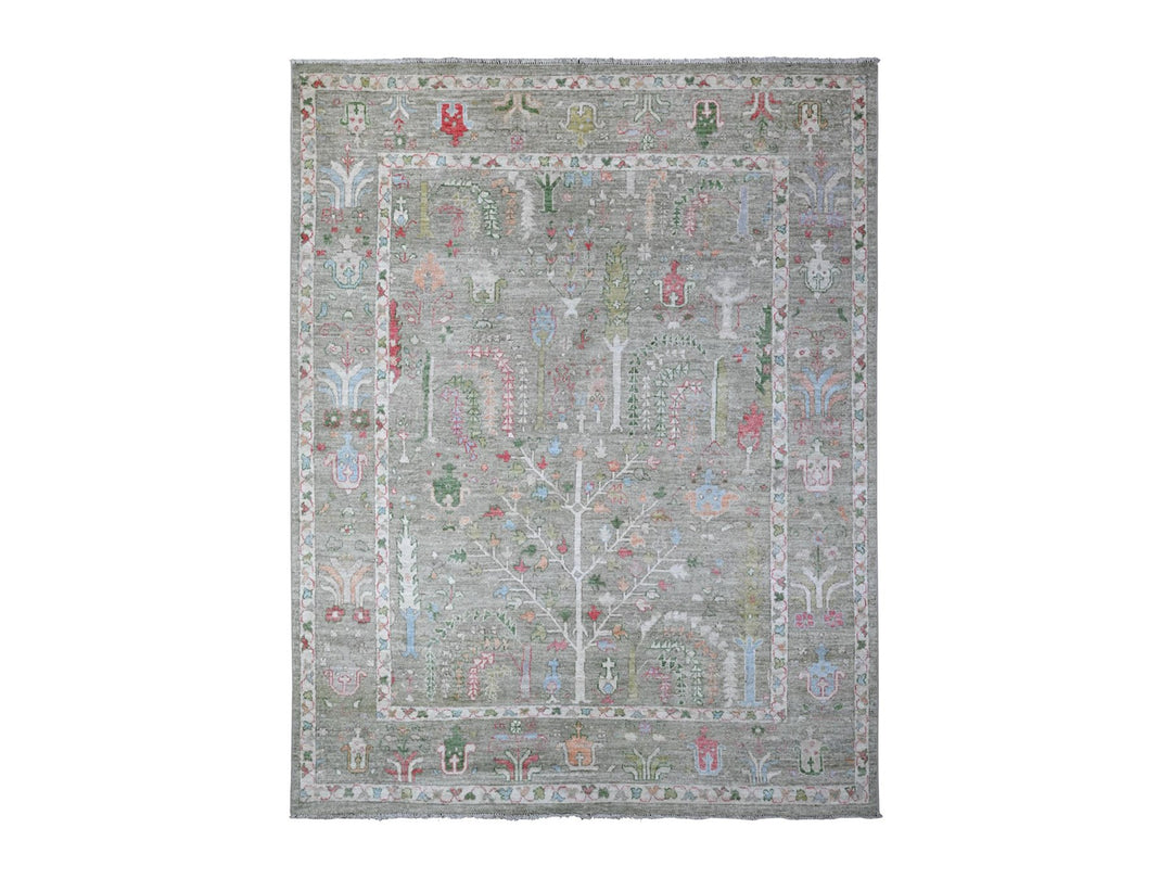 7'8" x 9'10" New Hand Knotted Green Wool Rectangle Oriental Rug - MOA10289155