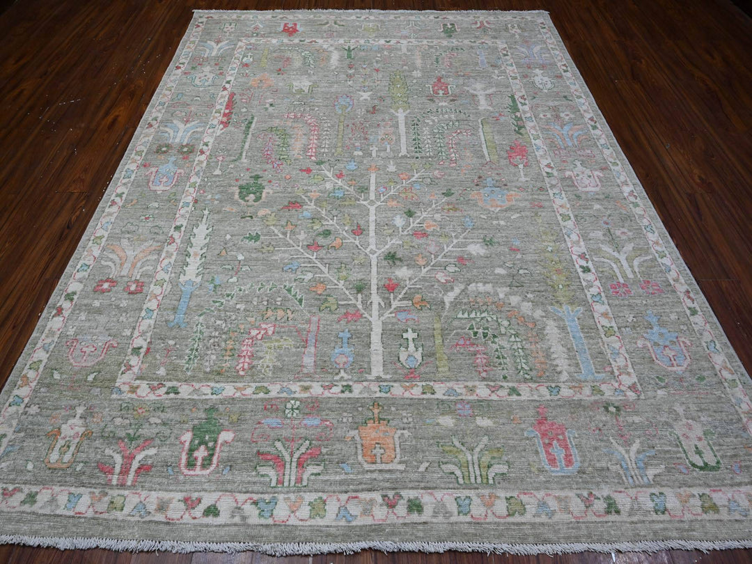 7'8" x 9'10" New Hand Knotted Green Wool Rectangle Oriental Rug - MOA10289155