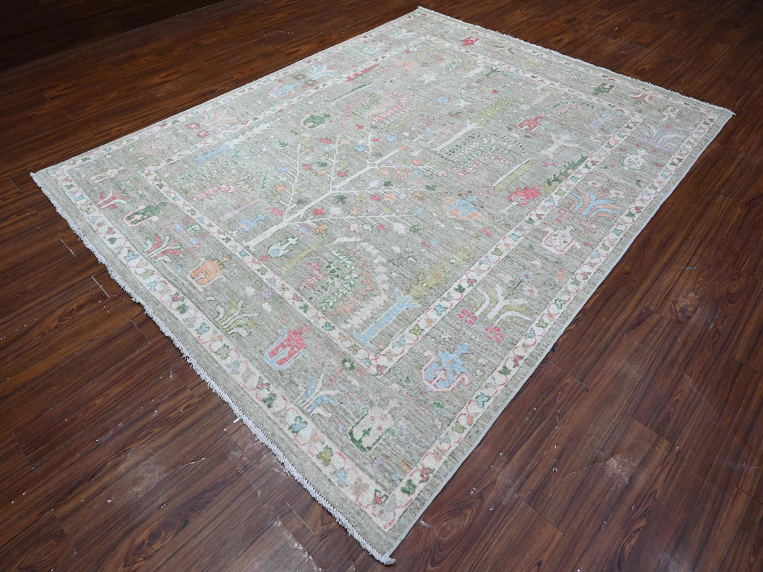 7'8" x 9'10" New Hand Knotted Green Wool Rectangle Oriental Rug - MOA10289155