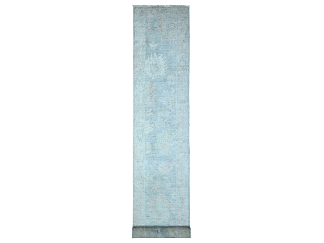 2'9" x 19'6" New Hand Knotted Grey Wool Runner Oriental Rug - MOA10289157