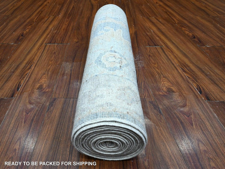 2'9" x 19'6" New Hand Knotted Grey Wool Runner Oriental Rug - MOA10289157