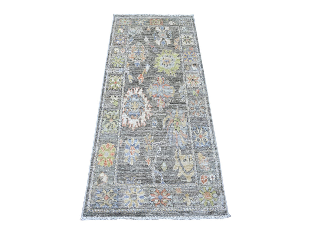 2'7" x 6'1" New Hand Knotted Grey Wool Runner Oriental Rug - MOA10289159