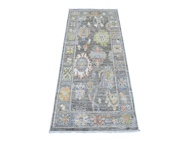 2'7" x 6'1" New Hand Knotted Grey Wool Runner Oriental Rug - MOA10289159