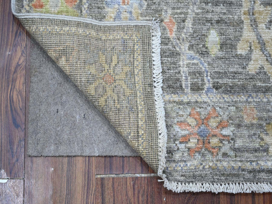 2'7" x 6'1" New Hand Knotted Grey Wool Runner Oriental Rug - MOA10289159