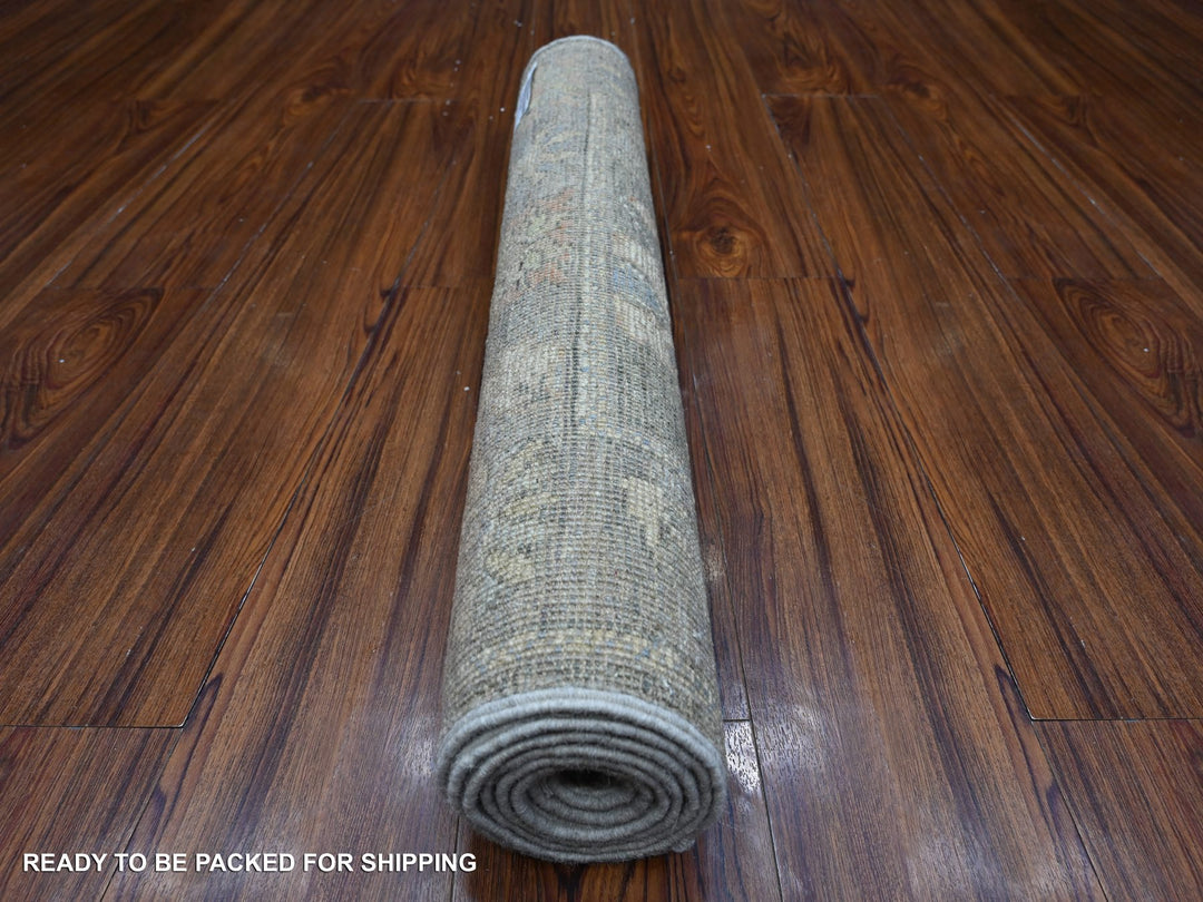 2'7" x 6'1" New Hand Knotted Grey Wool Runner Oriental Rug - MOA10289159