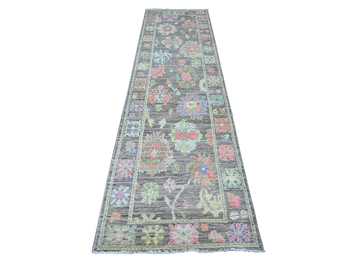2'10" x 10'7" New Hand Knotted Grey Wool Runner Oriental Rug - MOA10289161