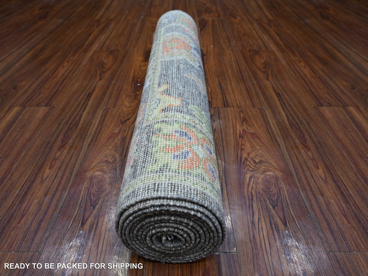 2'10" x 10'7" New Hand Knotted Grey Wool Runner Oriental Rug - MOA10289161