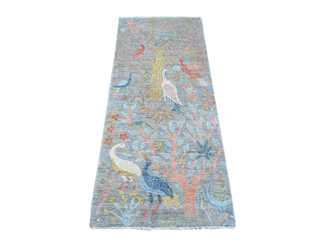 2'6" x 5'10" New Hand Knotted Grey Wool Runner Oriental Rug - MOA10289162