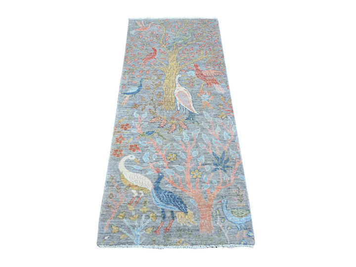 2'6" x 5'10" New Hand Knotted Grey Wool Runner Oriental Rug - MOA10289162