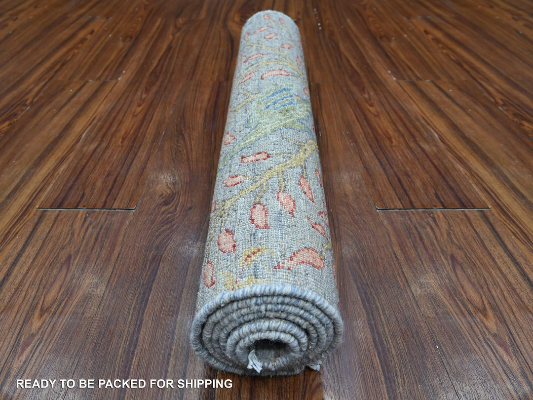 2'6" x 5'10" New Hand Knotted Grey Wool Runner Oriental Rug - MOA10289162