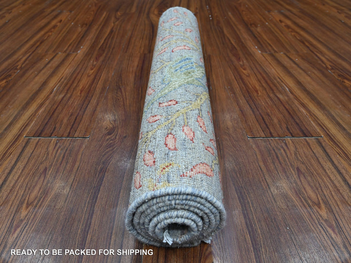 2'6" x 5'10" New Hand Knotted Grey Wool Runner Oriental Rug - MOA10289162