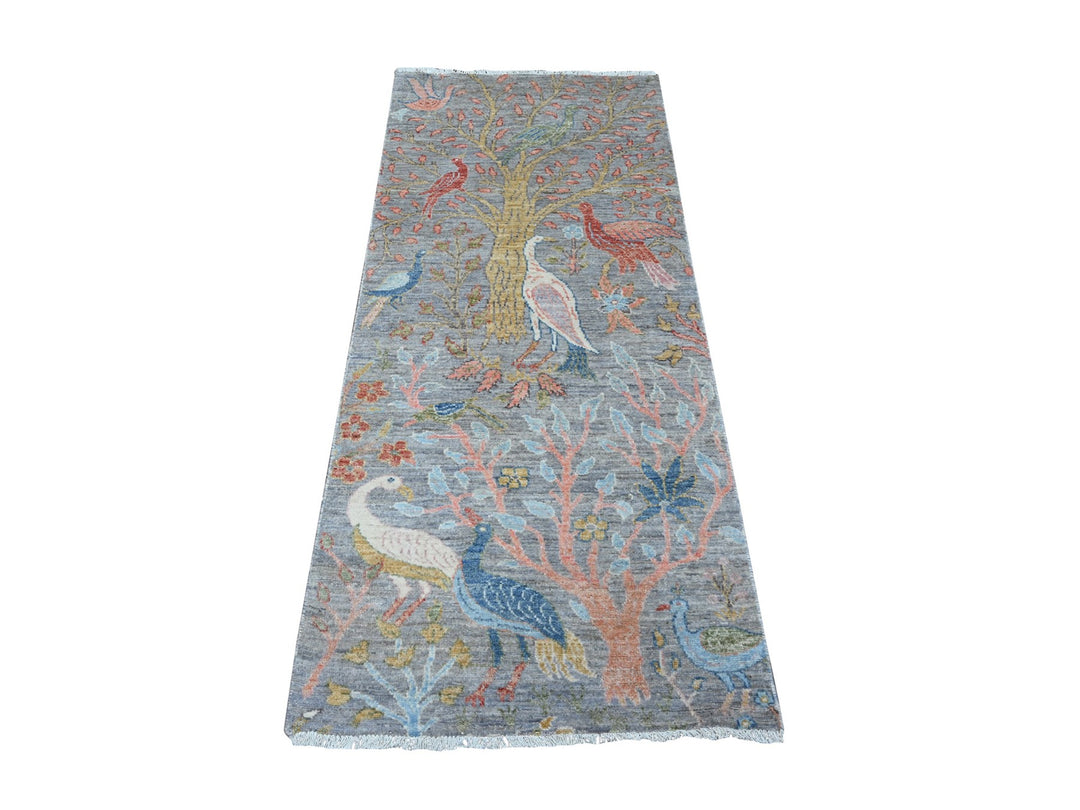 2'6" x 5'9" New Hand Knotted Grey Wool Runner Oriental Rug - MOA10289165