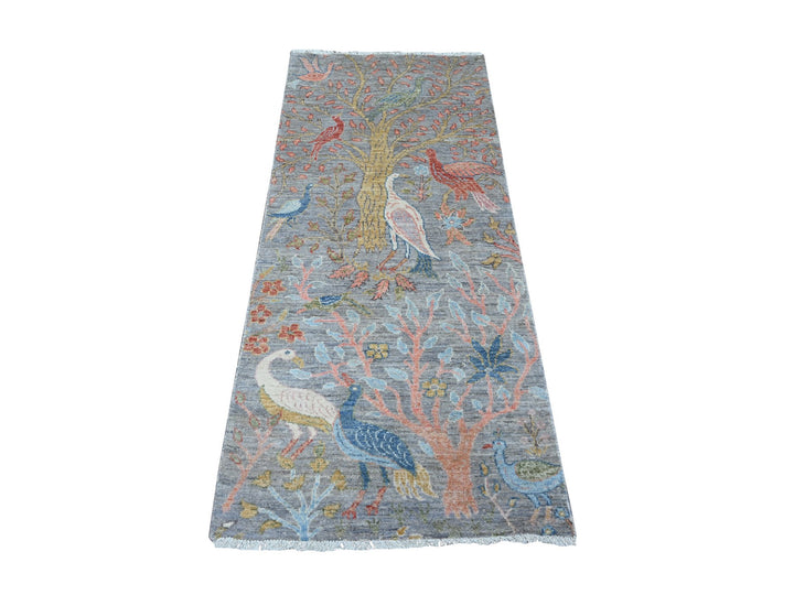 2'6" x 5'9" New Hand Knotted Grey Wool Runner Oriental Rug - MOA10289165