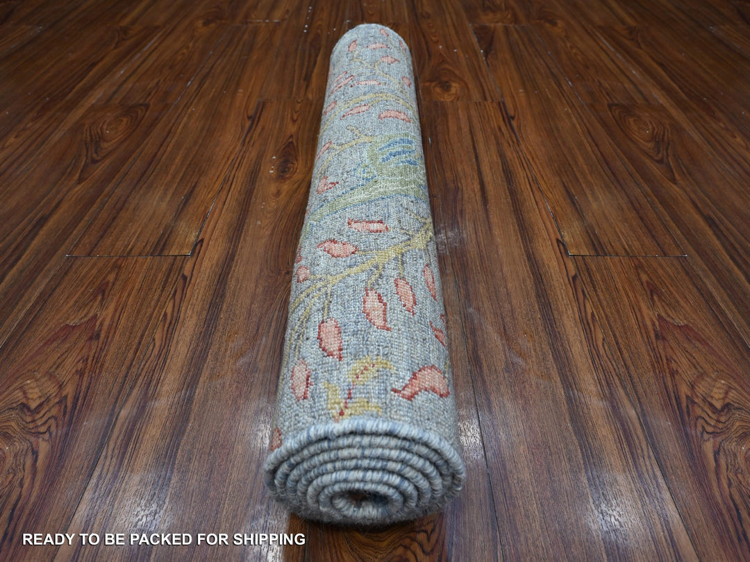 2'6" x 5'9" New Hand Knotted Grey Wool Runner Oriental Rug - MOA10289165