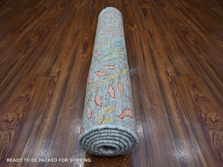2'6" x 5'9" New Hand Knotted Grey Wool Runner Oriental Rug - MOA10289165