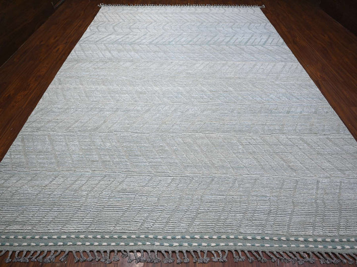 9'11" x 13'11" New Hand Knotted Blue Wool Rectangle Oriental Rug - MOA10289168
