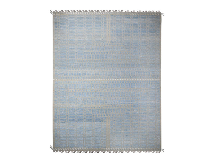 11'9" x 15'1" New Hand Knotted Blue Wool Rectangle Oriental Rug - MOA10289169