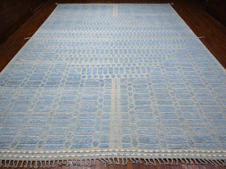 11'9" x 15'1" New Hand Knotted Blue Wool Rectangle Oriental Rug - MOA10289169