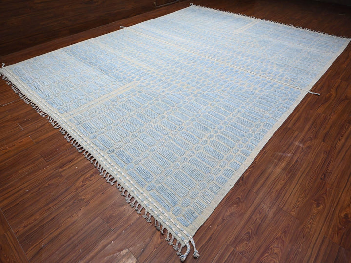 11'9" x 15'1" New Hand Knotted Blue Wool Rectangle Oriental Rug - MOA10289169