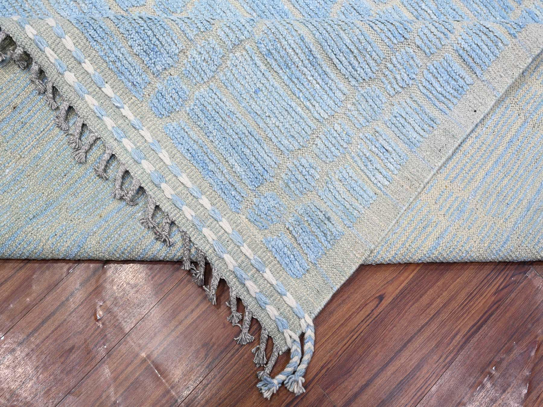 11'9" x 15'1" New Hand Knotted Blue Wool Rectangle Oriental Rug - MOA10289169