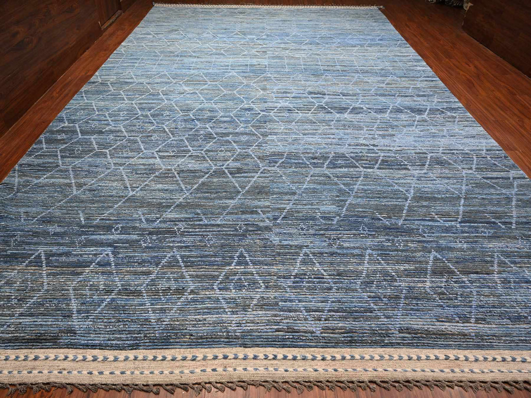 12'0" x 18'5" New Hand Knotted Blue Wool Rectangle Oriental Rug - MOA10289170
