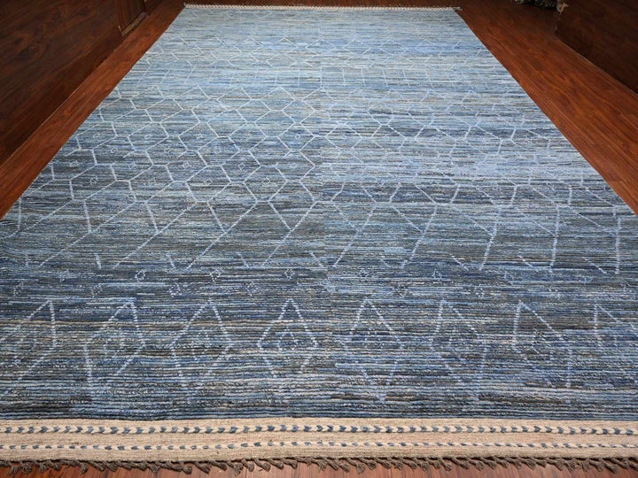 12'0" x 18'5" New Hand Knotted Blue Wool Rectangle Oriental Rug - MOA10289170