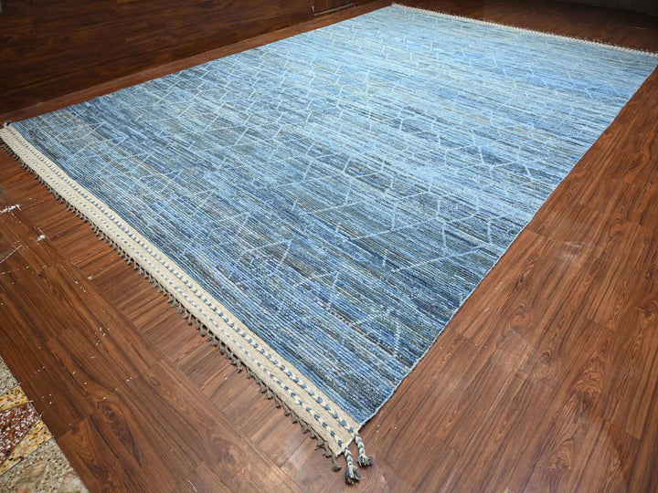 12'0" x 18'5" New Hand Knotted Blue Wool Rectangle Oriental Rug - MOA10289170