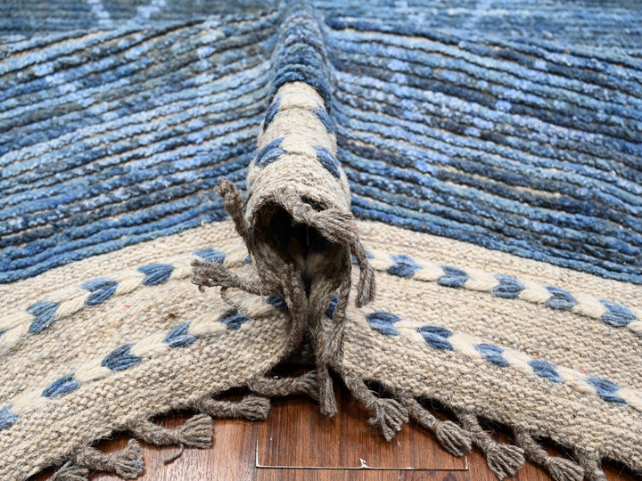 12'0" x 18'5" New Hand Knotted Blue Wool Rectangle Oriental Rug - MOA10289170