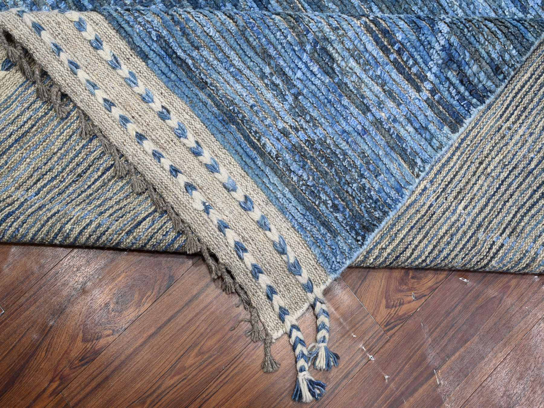 12'0" x 18'5" New Hand Knotted Blue Wool Rectangle Oriental Rug - MOA10289170