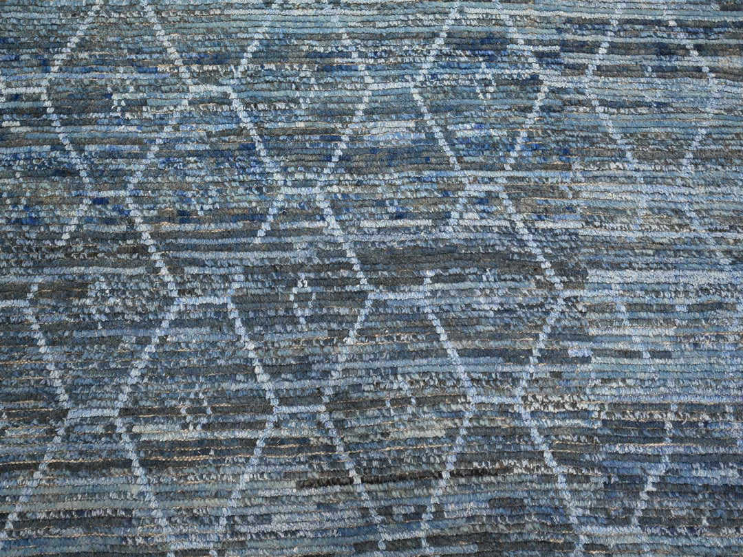 12'0" x 18'5" New Hand Knotted Blue Wool Rectangle Oriental Rug - MOA10289170