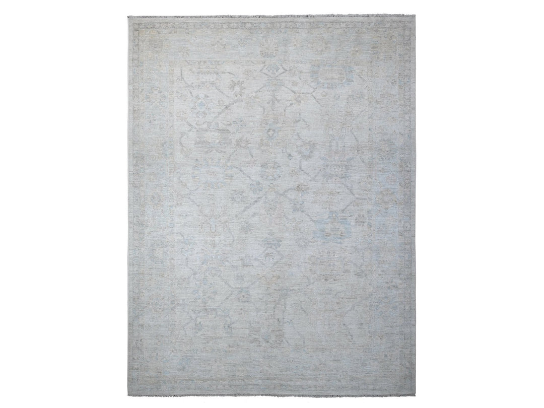 8'11" x 11'8" New Hand Knotted Ivory Wool Rectangle Oriental Rug - MOA10289171