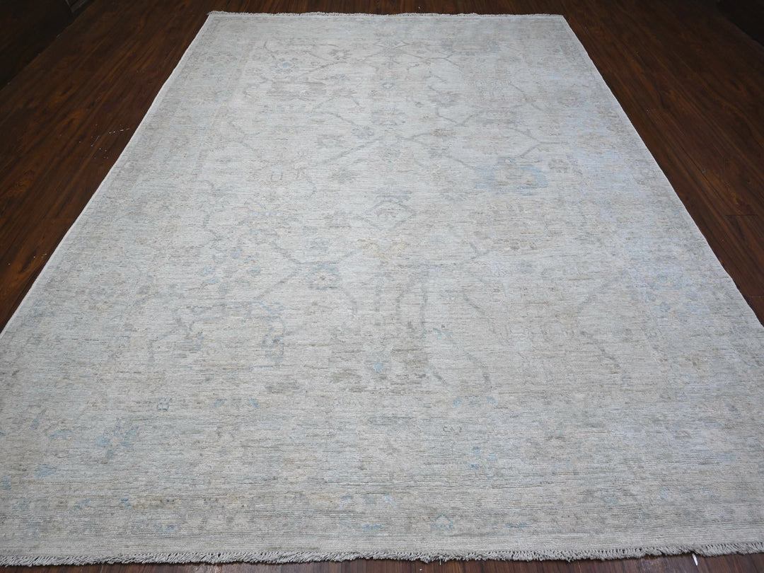 8'11" x 11'8" New Hand Knotted Ivory Wool Rectangle Oriental Rug - MOA10289171