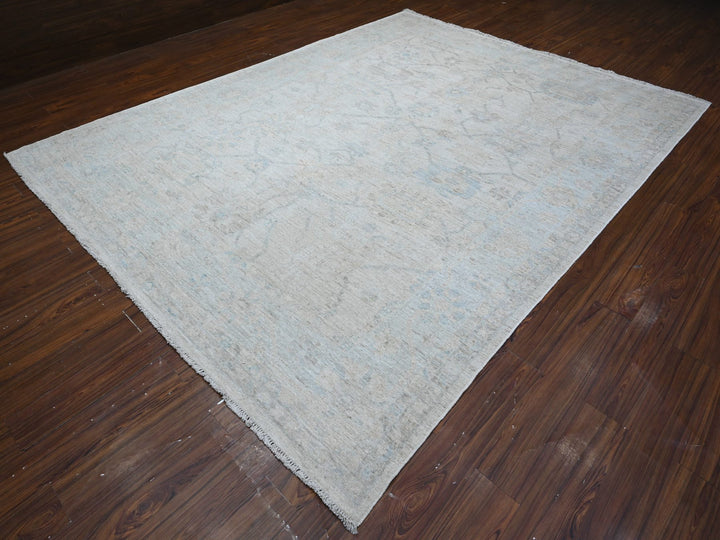 8'11" x 11'8" New Hand Knotted Ivory Wool Rectangle Oriental Rug - MOA10289171