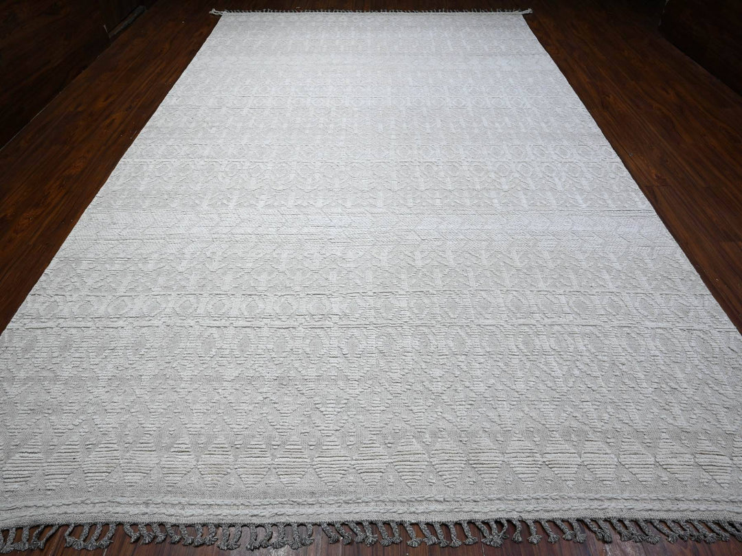 9'9" x 15'4" New Hand Knotted Ivory Wool Rectangle Oriental Rug - MOA10289173