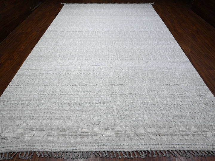 9'9" x 15'4" New Hand Knotted Ivory Wool Rectangle Oriental Rug - MOA10289173