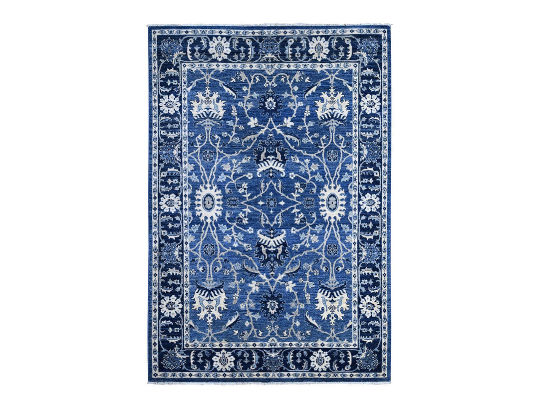 5'11" x 8'10" New Hand Knotted Blue Wool Rectangle Oriental Rug - MOA10289176