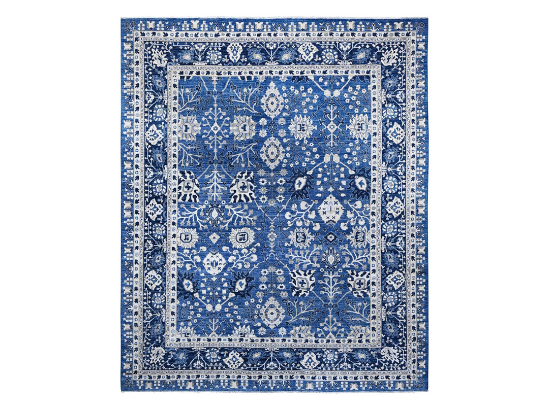 11'10" x 14'5" New Hand Knotted Blue Wool Rectangle Oriental Rug - MOA10289177