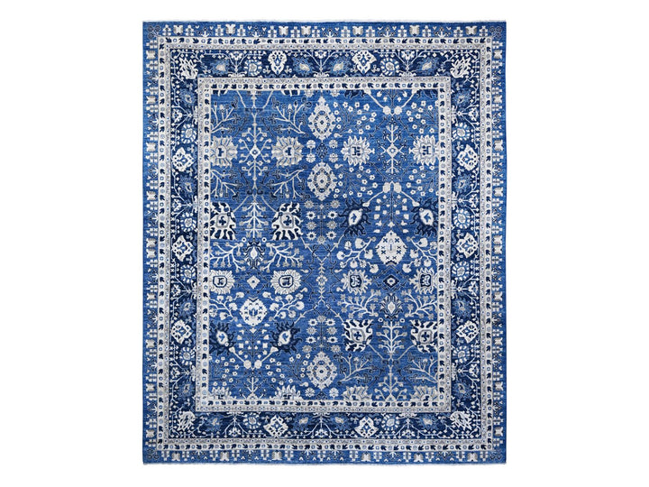 11'10" x 14'5" New Hand Knotted Blue Wool Rectangle Oriental Rug - MOA10289177