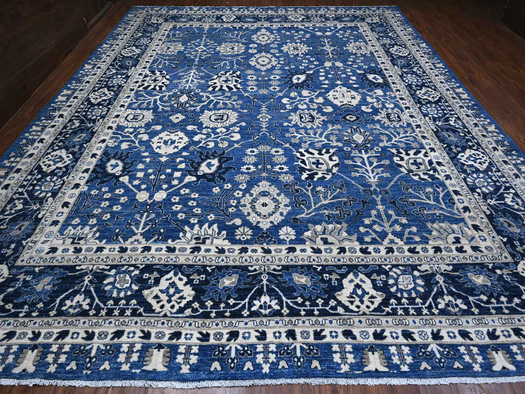 11'10" x 14'5" New Hand Knotted Blue Wool Rectangle Oriental Rug - MOA10289177