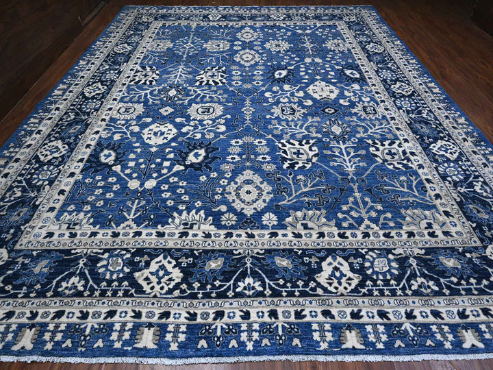11'10" x 14'5" New Hand Knotted Blue Wool Rectangle Oriental Rug - MOA10289177